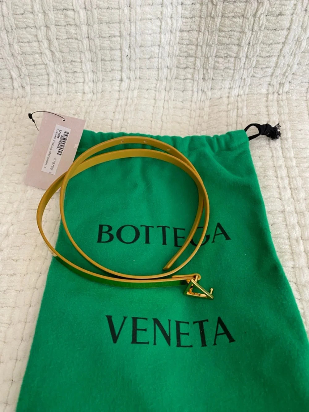 Bottega Veneta Triangle Skinny Belt Gold Yellow Leather NWT